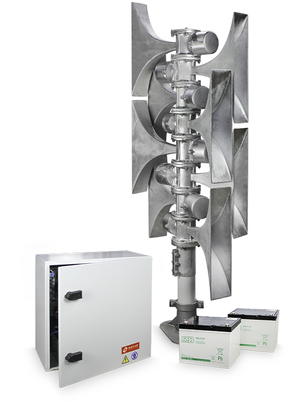 Elektronische Sirene mit Akkus und Schaltschrank